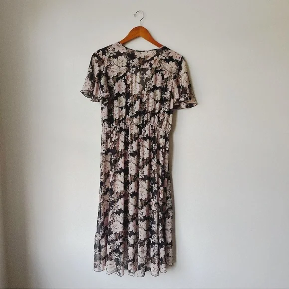 Band of Gypsies Women's Floral V-Neck Midi Dress Black Pink - Picture 3 of 14